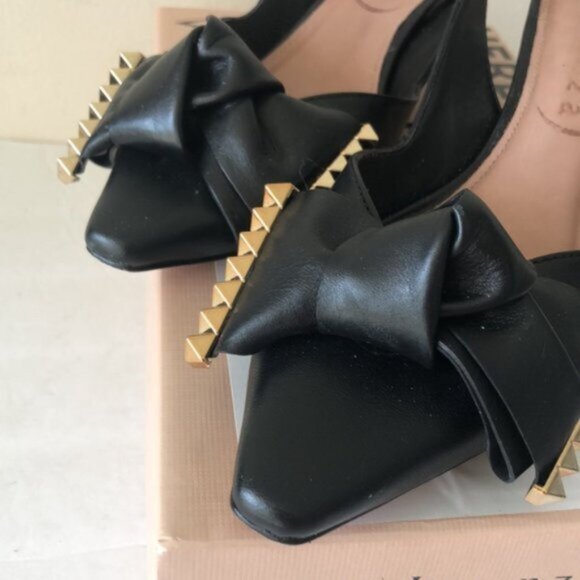 Anthropologie Vicenza Cartagena Sling Back Knot Black Leather Heels Sz 39 - Picture 12 of 12
